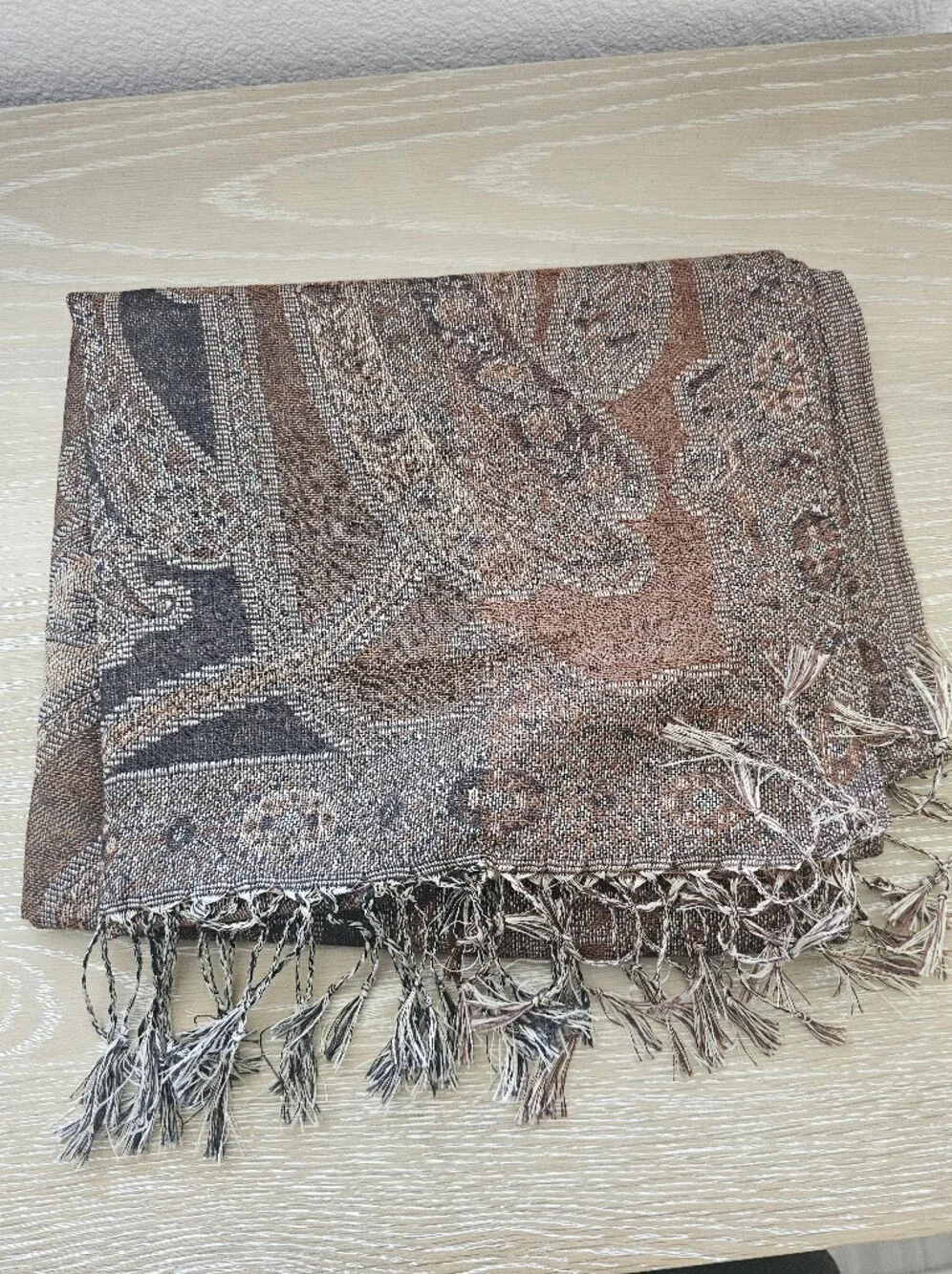 ​Vintage Earth Tone Paisley Pashmina Shawl – Bronze & Chocolate Large Wrap​